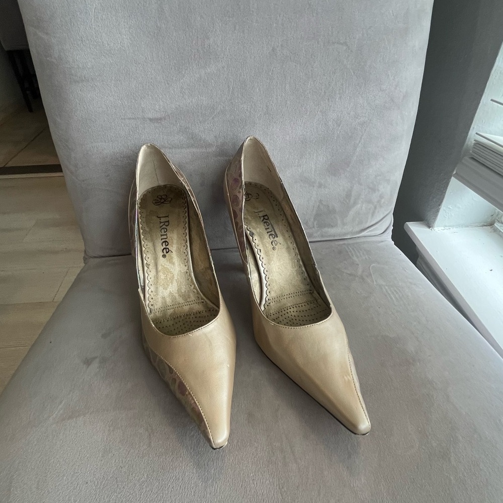 J Renee‎ Beige Women's Heels unique snake sling summer heels